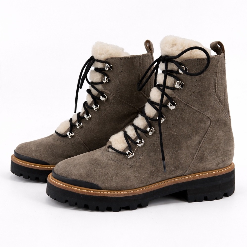 Marc Fisher MLizzie Gray Suede Shearling Lined Lace Up Combat Boots Size 8.5